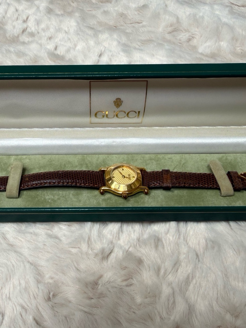 Gucci Brown Leather Strap Gold-Tone Dial Men's Watch